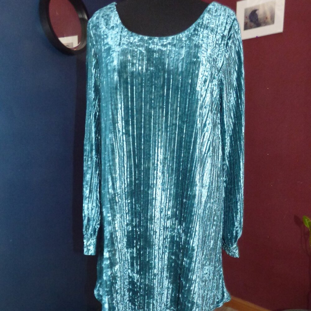GOTH BOHO WEDDING GREEN METALIC VELVET PLEATED MINI A LINE DRESS DEEP BACK L